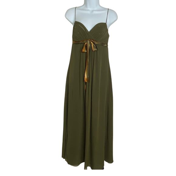 VIntage Betsey Johnson Olive Green Silk Dress Gown Size 2 - Picture 9 of 15